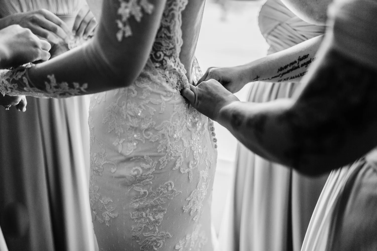 wedding dress details - bride getting ready in cascade, maryland