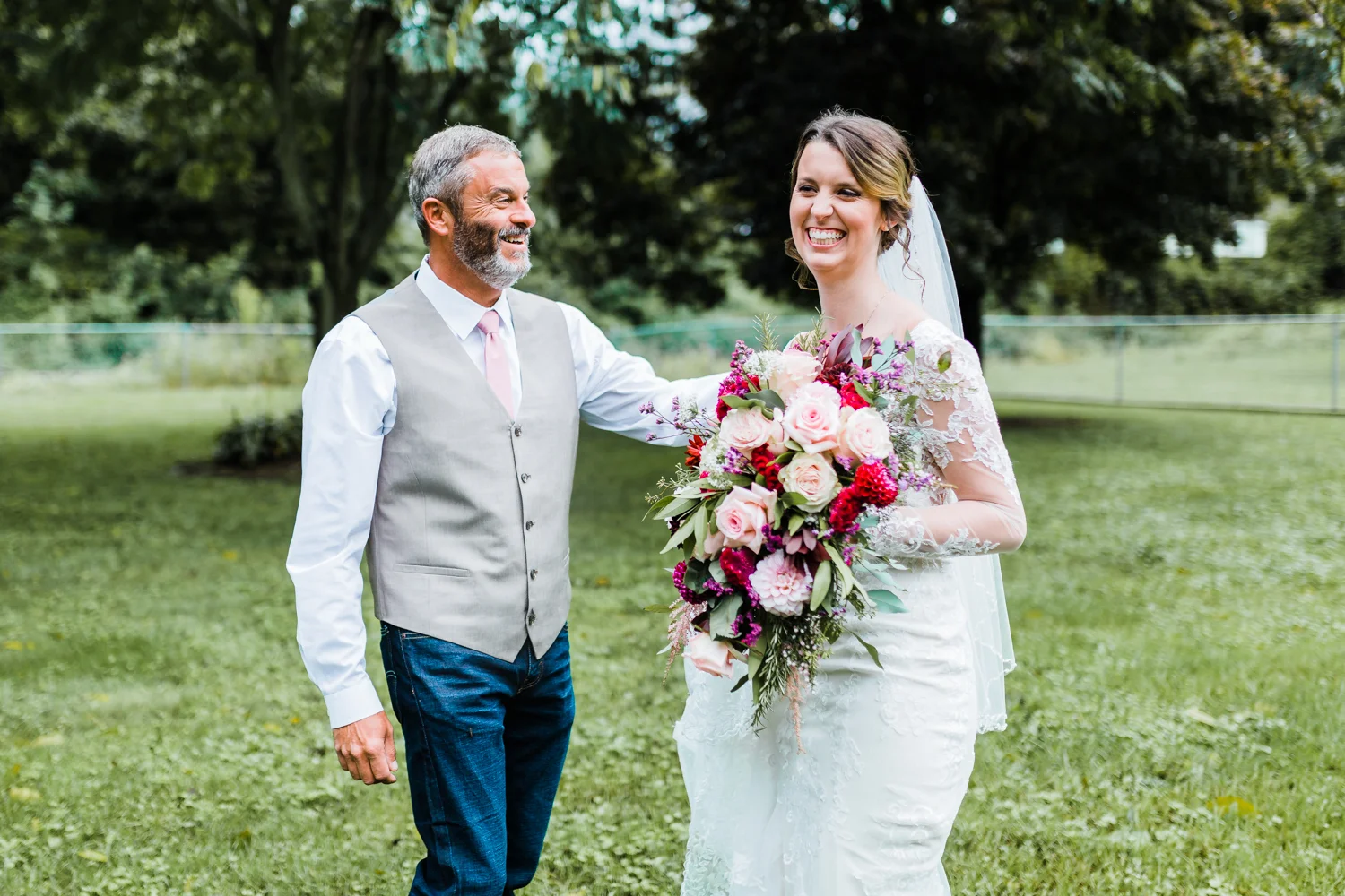 Maryland wedding photography and videography - bride and dad first look laughing
