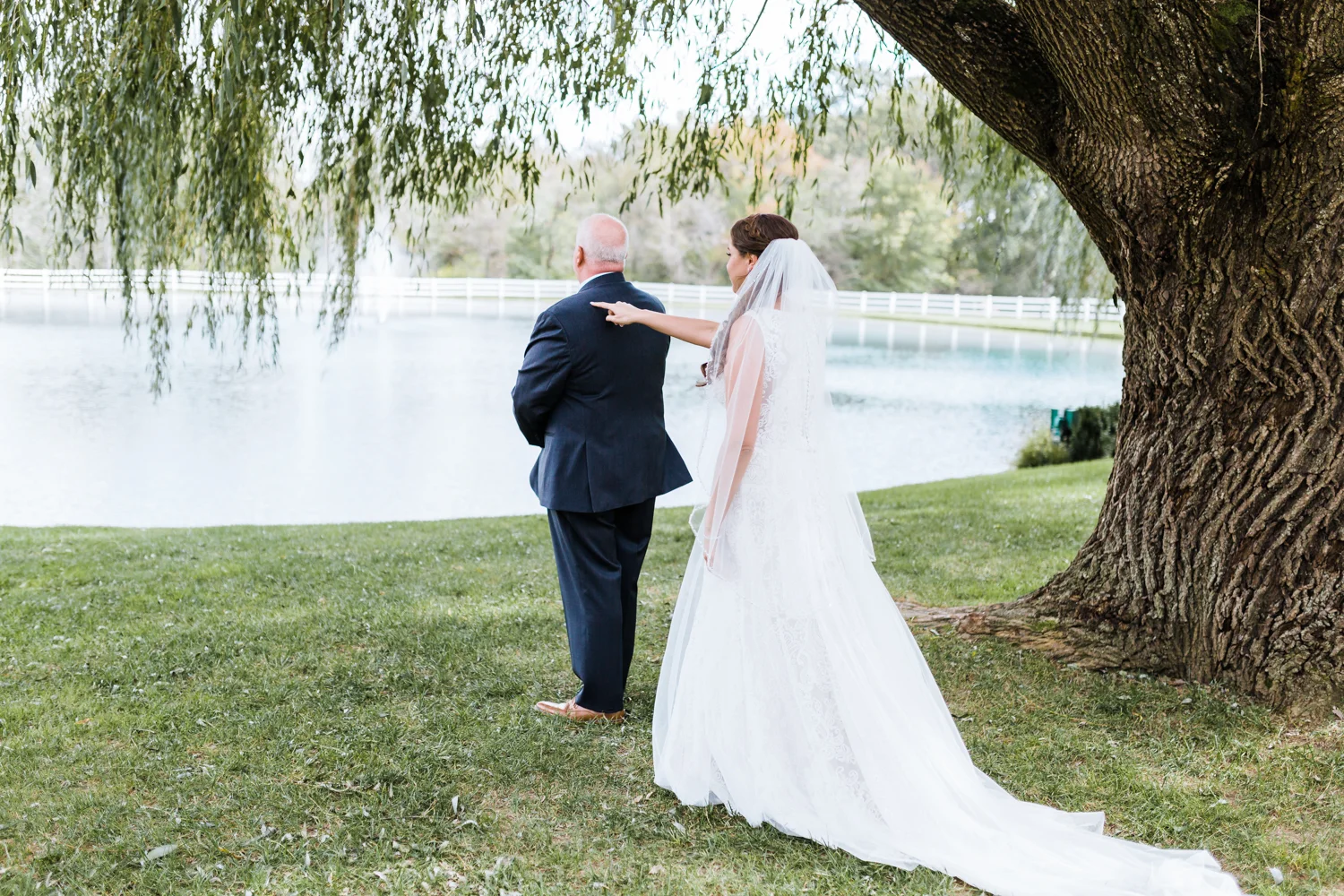 first look between bride and her father - Maryland rustic wedding venues with water
