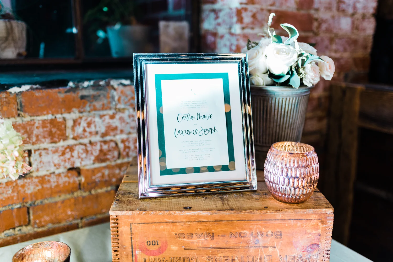 Wedding cake table details - modern and industrial wedding venue mcclintock distillery Frederick Maryland