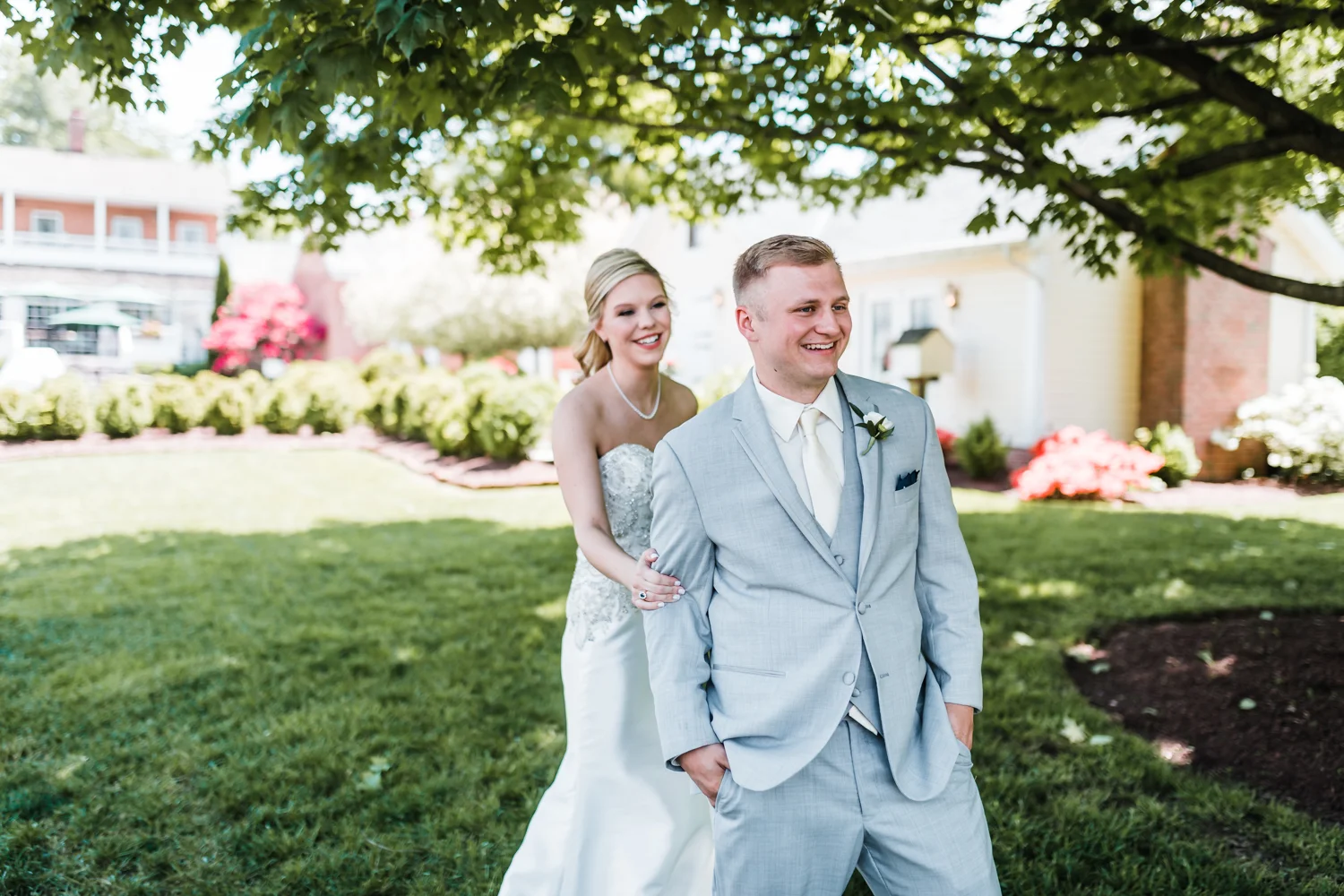 bride and groom first look reaction - Carroll County wedding venues