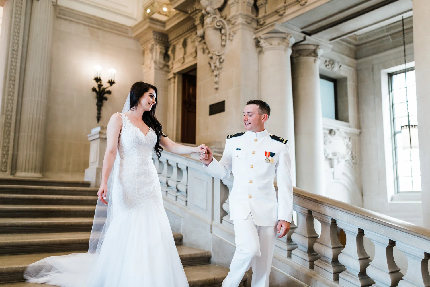 beautiful bride and her groom at naval academy wedding