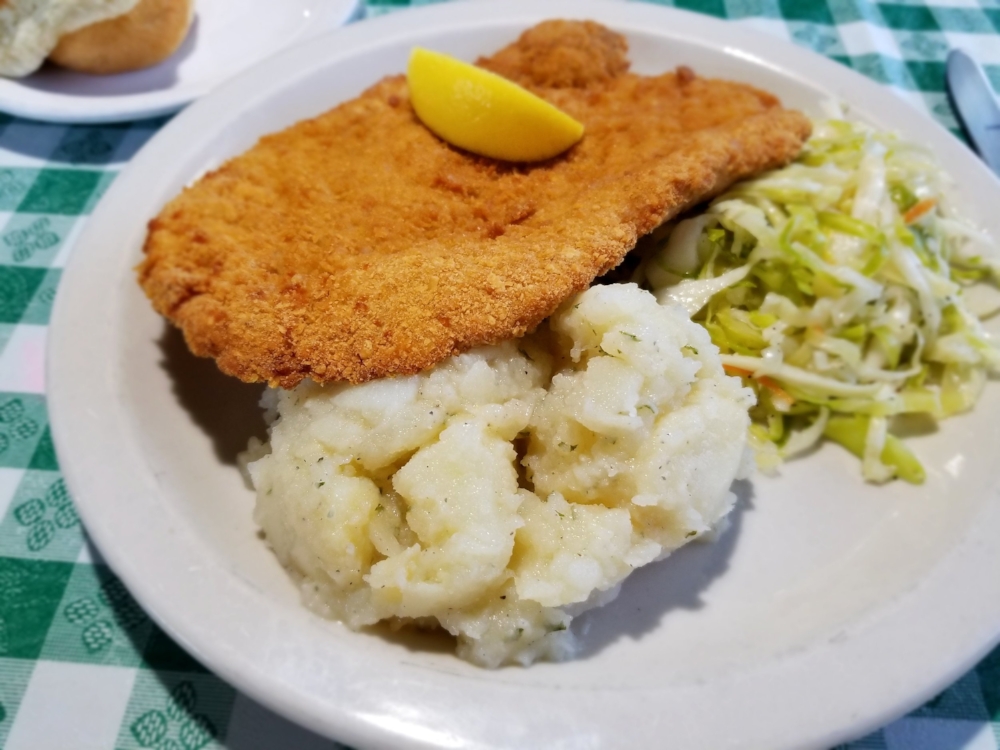  Schnitzel with German potato salad and coleslaw at Campbell’s Kitchen. 