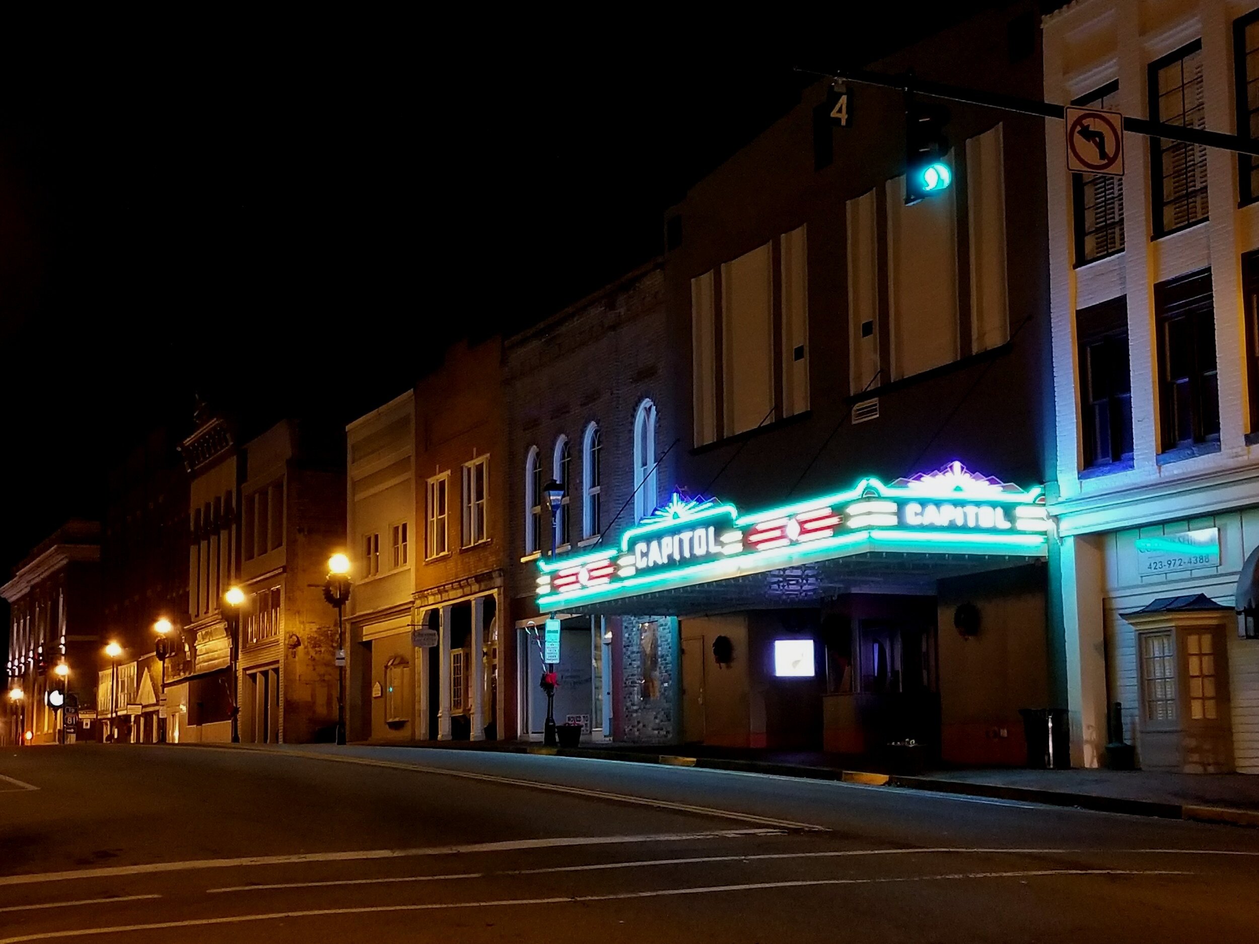 Downtown Greeneville at Night Capitol Theater