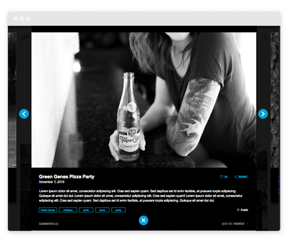 Media detail was displayed as a modal overlaid on the page, allowing users to jump in and out easily. This made media more scalable across the entire site.
