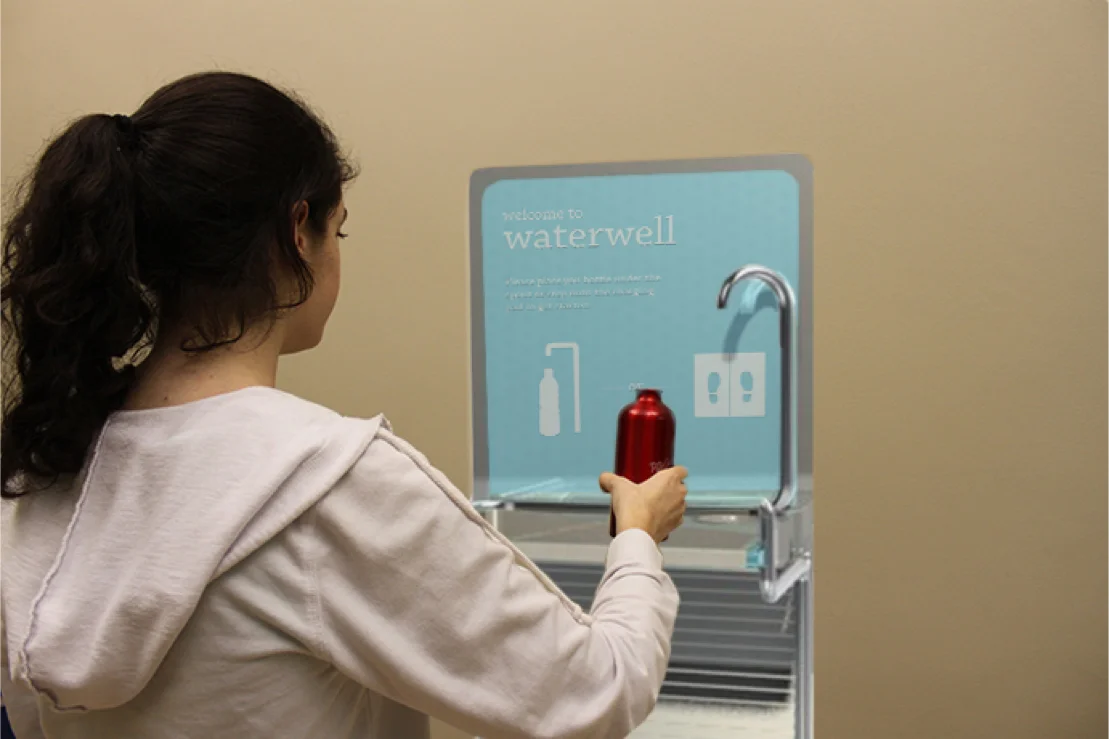 Placing a bottle under the spigot activates the Waterwell.