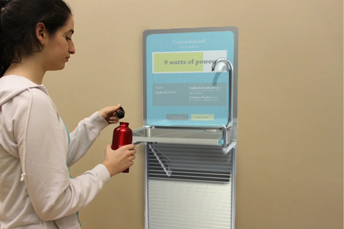 The display shows the amount of energy and water that has been generated.