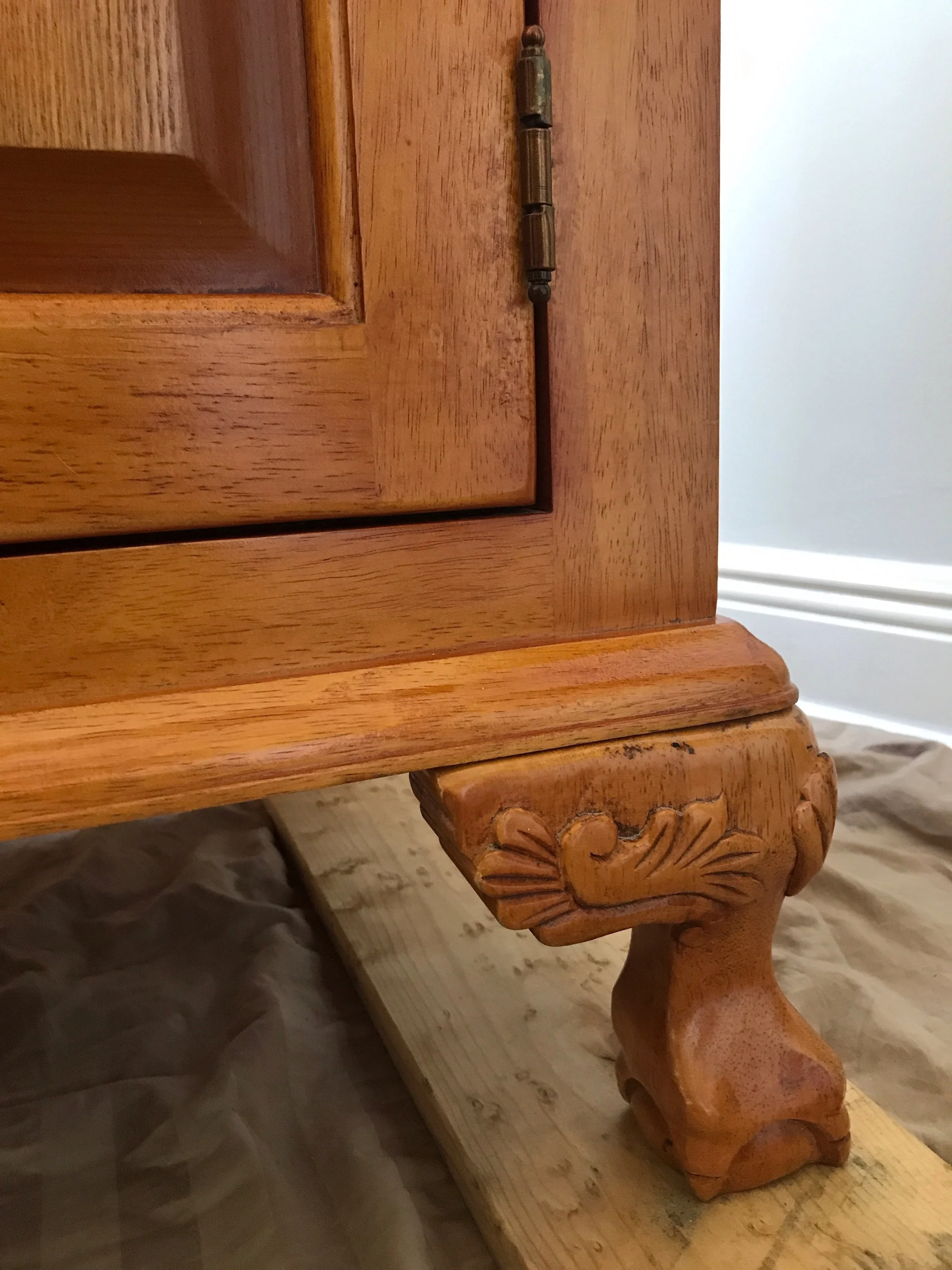 Before, very orangey colored stain