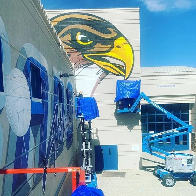 First week done!!
Long hours and a lot of paint but we are getting closer.  #silveradohighschool #victorville #murals #muralpainting #muralsofinstagram #signage #vectorart #vectorillustration #goingbig #movingforward #handpainted #shermanwilliams #ha