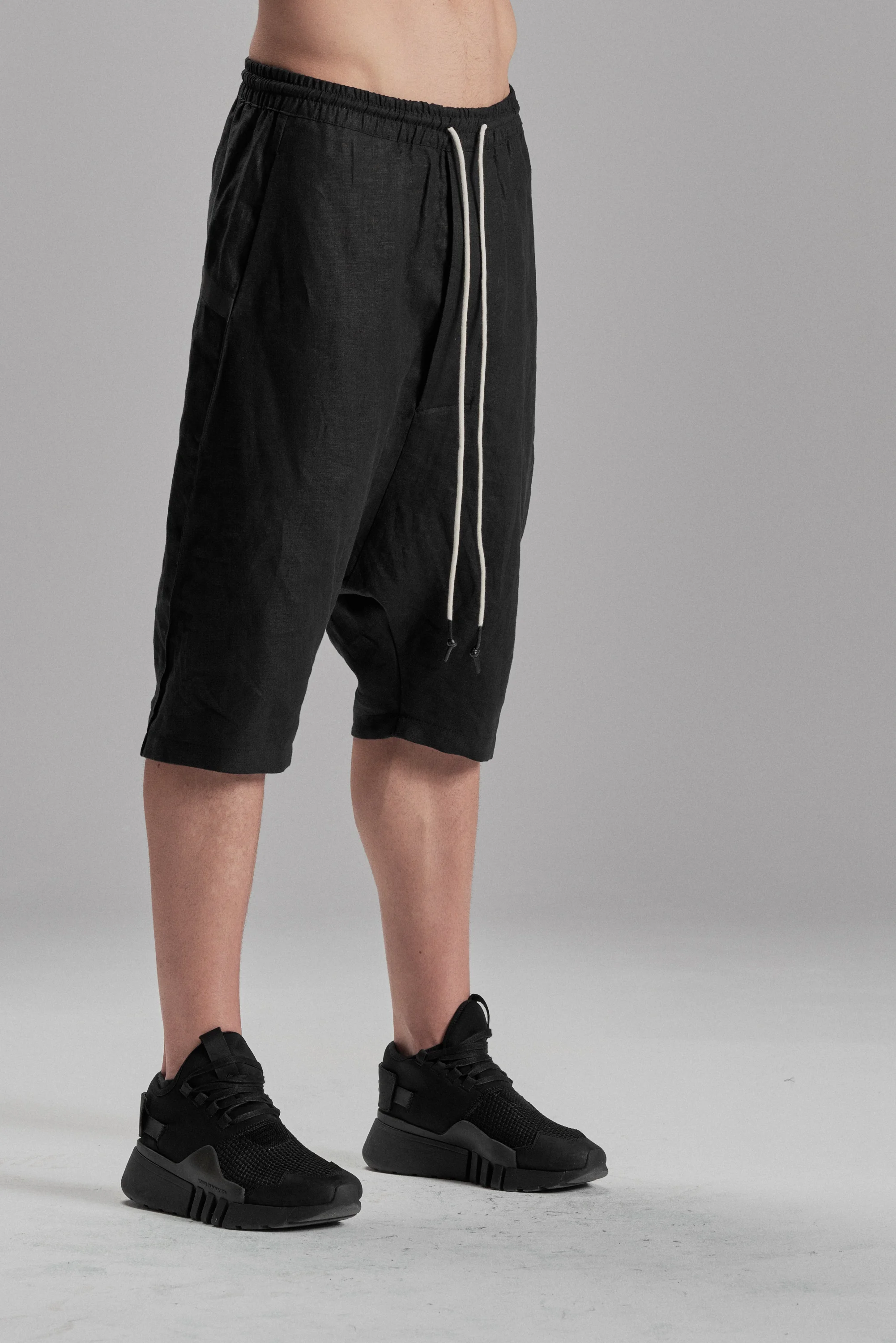 powha-drop-crotch-black-linen-shorts-2