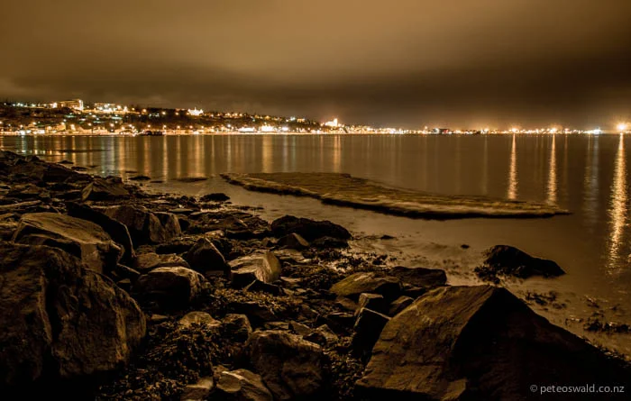 Sea ice in the Greenland Sea looking back at Akureyri under a night sky