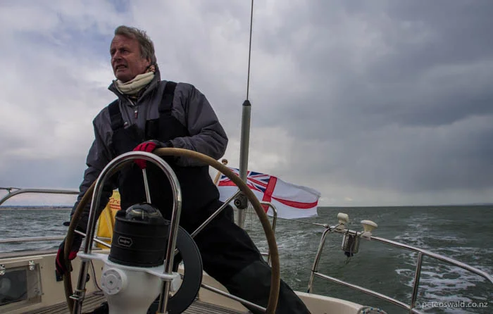 James Stevens, head of the Royal Yachting Association, skippering us on the Solent, the sea between IOW & the mainland