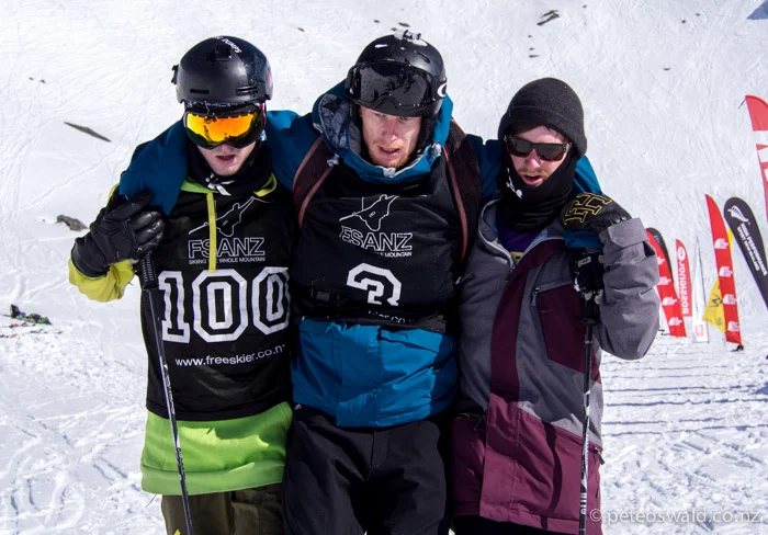 But Hayden’s knee was injured on impact, he is awaiting formal diagnostic. Roy Schott and Cam McDermid help him to comfort. A real shame to see Hayden go down when just the day before he was shredding so hard – I witnessed him front flip a cliff on the same face.