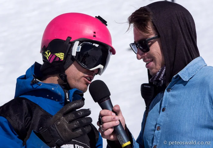 Myself talking smack post run with the hilarious chin wagger and MC for the day, Zack Hogg. Photo: Tom Brownlee