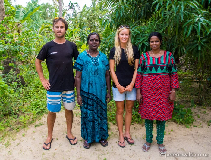 Soph and I with the two teachers of the Karaveddy Preschool, Kanakampikai (left) & Thenmoli (right). The 50 (approx) students are split in two groups; the younger ones (3-4) play games and the older ones (5-6) begin learning exercises.