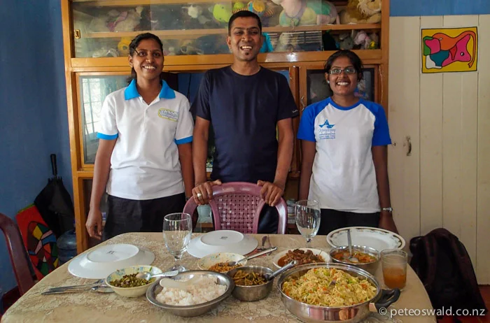 Diana (left), Ranchan (OST Sri Lanka manager, centre), and Rathi (right) are the team in Batticaloa that hosted us while we were visiting the Karaveddy Preschool that all our donators have helped. They cooked us an amazing lunch, just one of the amazing meals we were hosted at while in Batticaloa