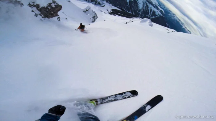 Neil Williman & I shredding a chute on one of my first days skiing this year