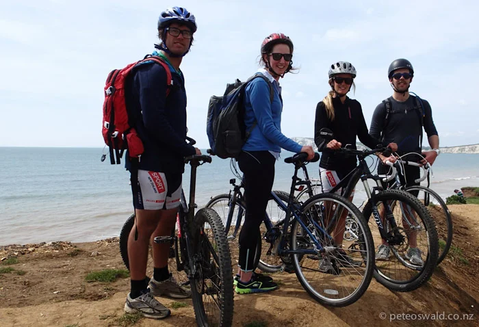 L-R myself, Claire Kitson, Sophie Stevens, and Tom Platts doing the Randonee (round the island cycle race, 107km) when Tom & Clare came to stay. Photo: Some nice asian dude