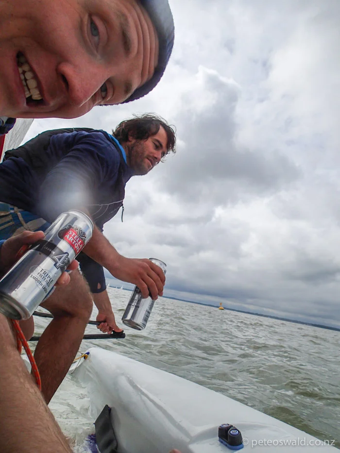 Dinghy sailing with a land locked Austrian (Lucas Zoegernitz), note the water on board, again with beers. Photo: Lucas Zogernitz
