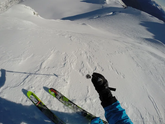 Skiing down the west ridge face