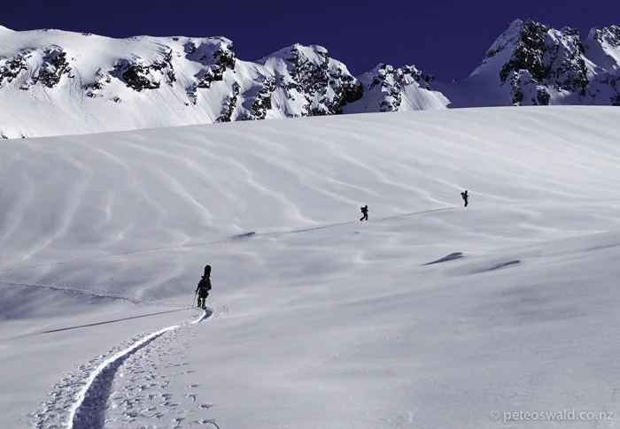 Making the long skin up the valley and over a glacier (L-R) Arthur Γkostron, Michi Trojer and David Pitchmann