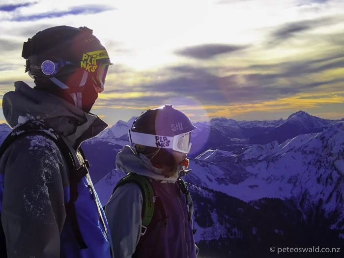 Willikum (lovely couple Neil Williman & Tove Kockum) taking in the French Alps at the end of days shooting with the Planks team