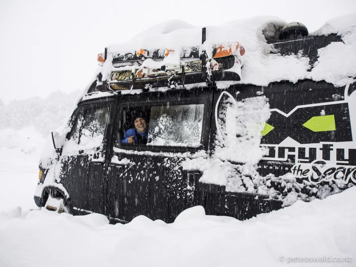 Hannes in The Powder Bus! Never have I seen such an epic campervan converted with such thought, love and care