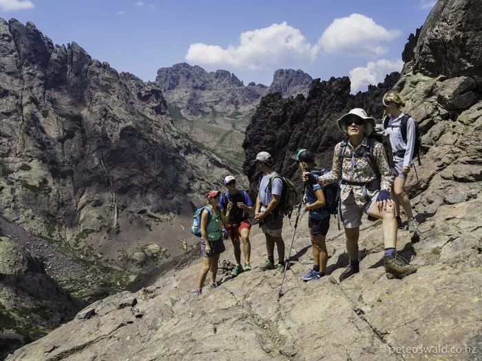Looking for the next section of track and trying to find the easiest route up. L-R: Alice , Will, myself, Soph, Mum and Harry. Photo: John Oswald