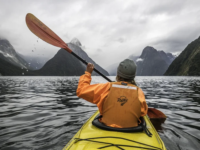 Kayaking in Milford Sound with Sophie