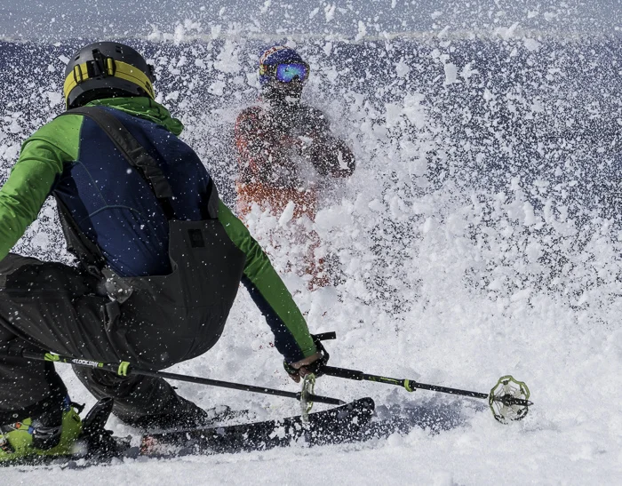 My old ski bro form back in the day, Nick Kingston takes slush to the face like a stone face lumber jack. Photo: Shelley Kingston