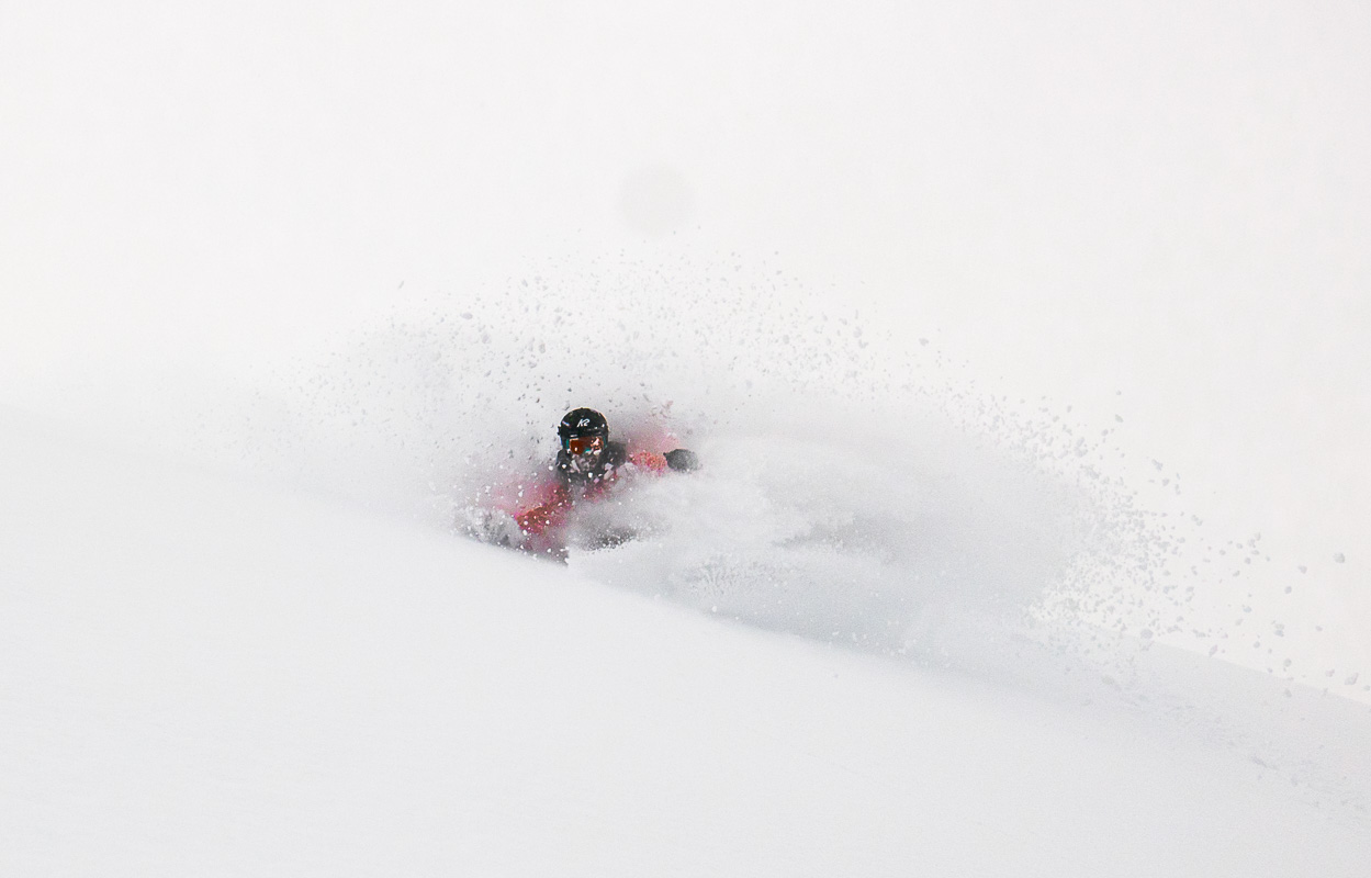 Pete getting pitted in Baker Pow, well earned after the hike. Photo: Sophie Stevens