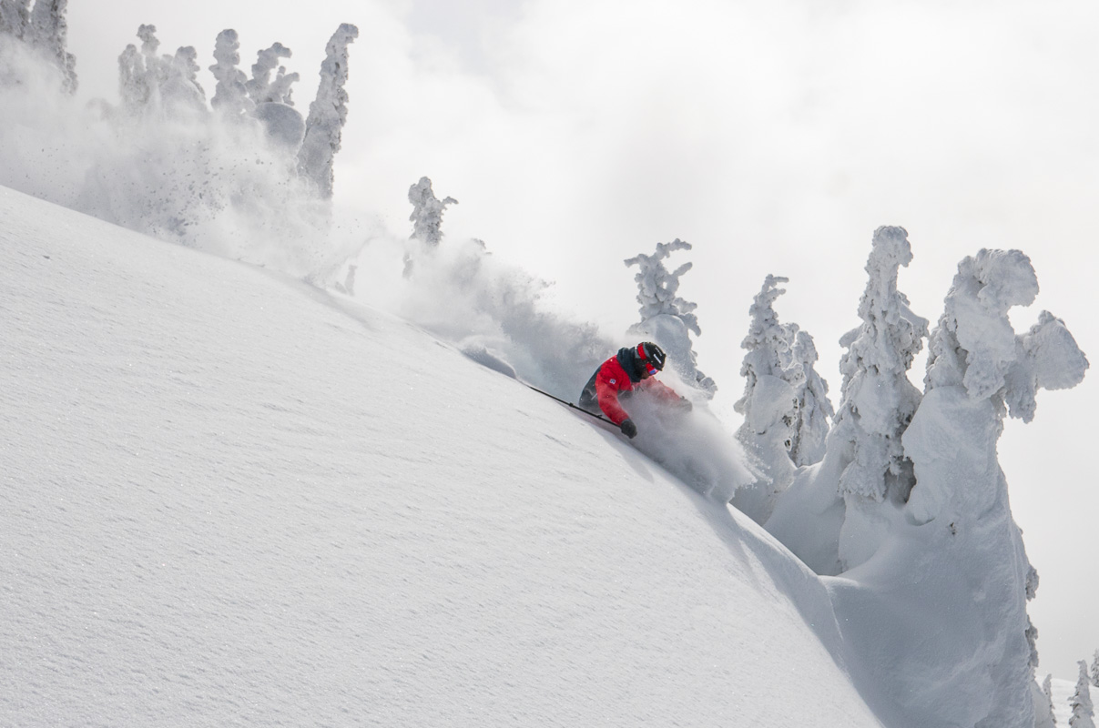 Pete shredding pow through the Snow Ghosts at Revelstoke, BC. Photo: Sophie Stevens