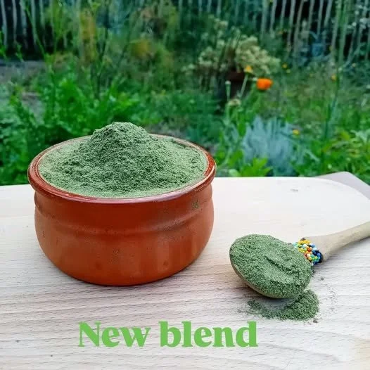 For those interested in the new blend, I am offering a pre-order with a 15% discount code.
It is a beautiful blend of organic ingredients, including superfoods, veg, a berry, and a special mushroom.
This highly nutritious blend will suit puppies, act
