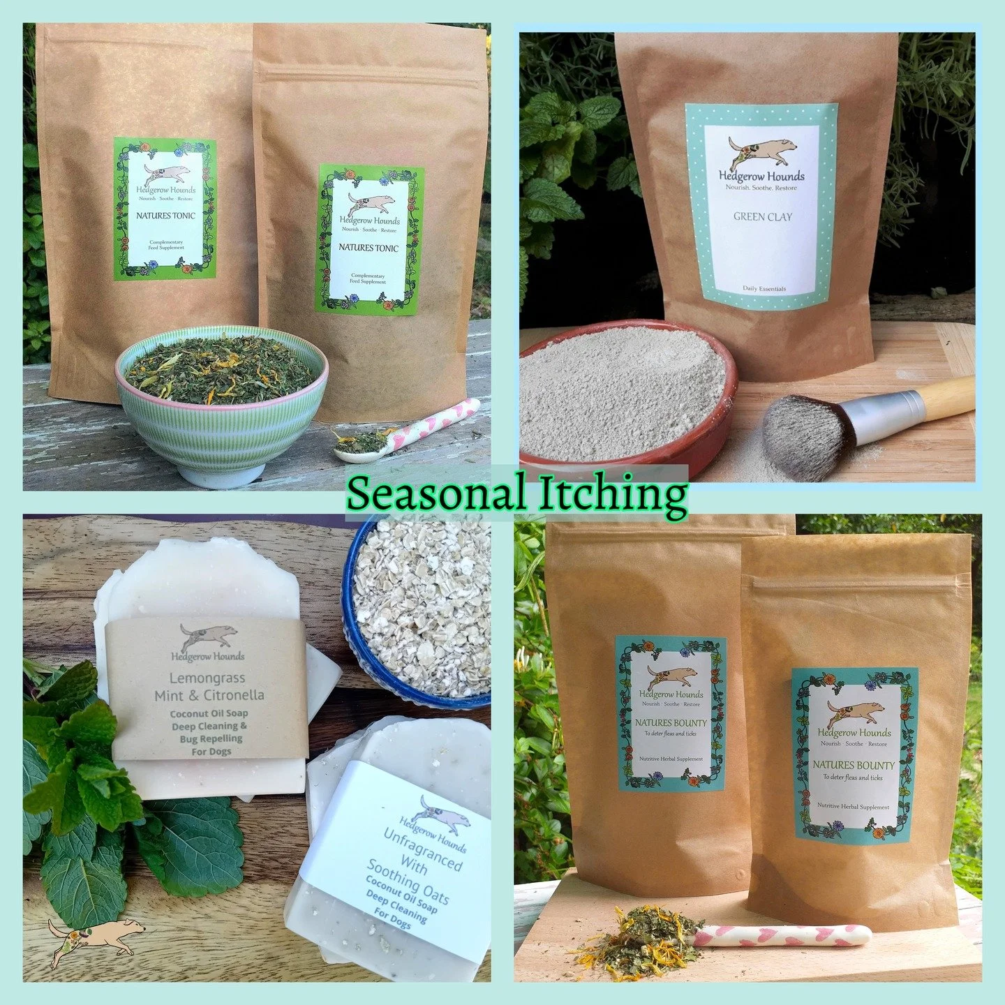 This glorious weather can bring challenges for some dogs, and the itchy season has begun. 
There are several products which can help manage this and ease the itch scratch cycle. 
🌿Natures Tonic - All the best herbs to manage itchy season. https://ww
