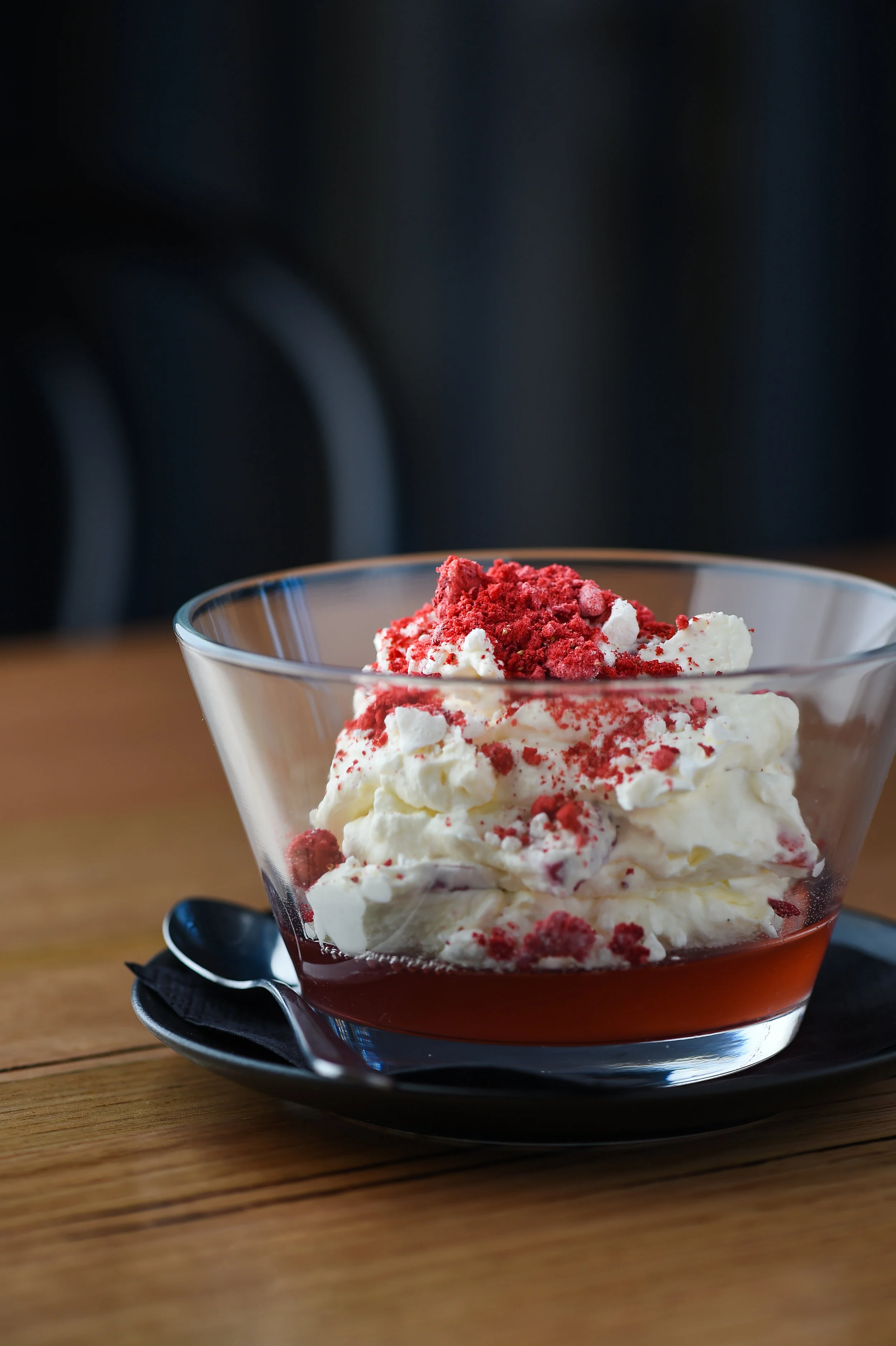 Strawberry trifle vanilla cream, jelly, meringue