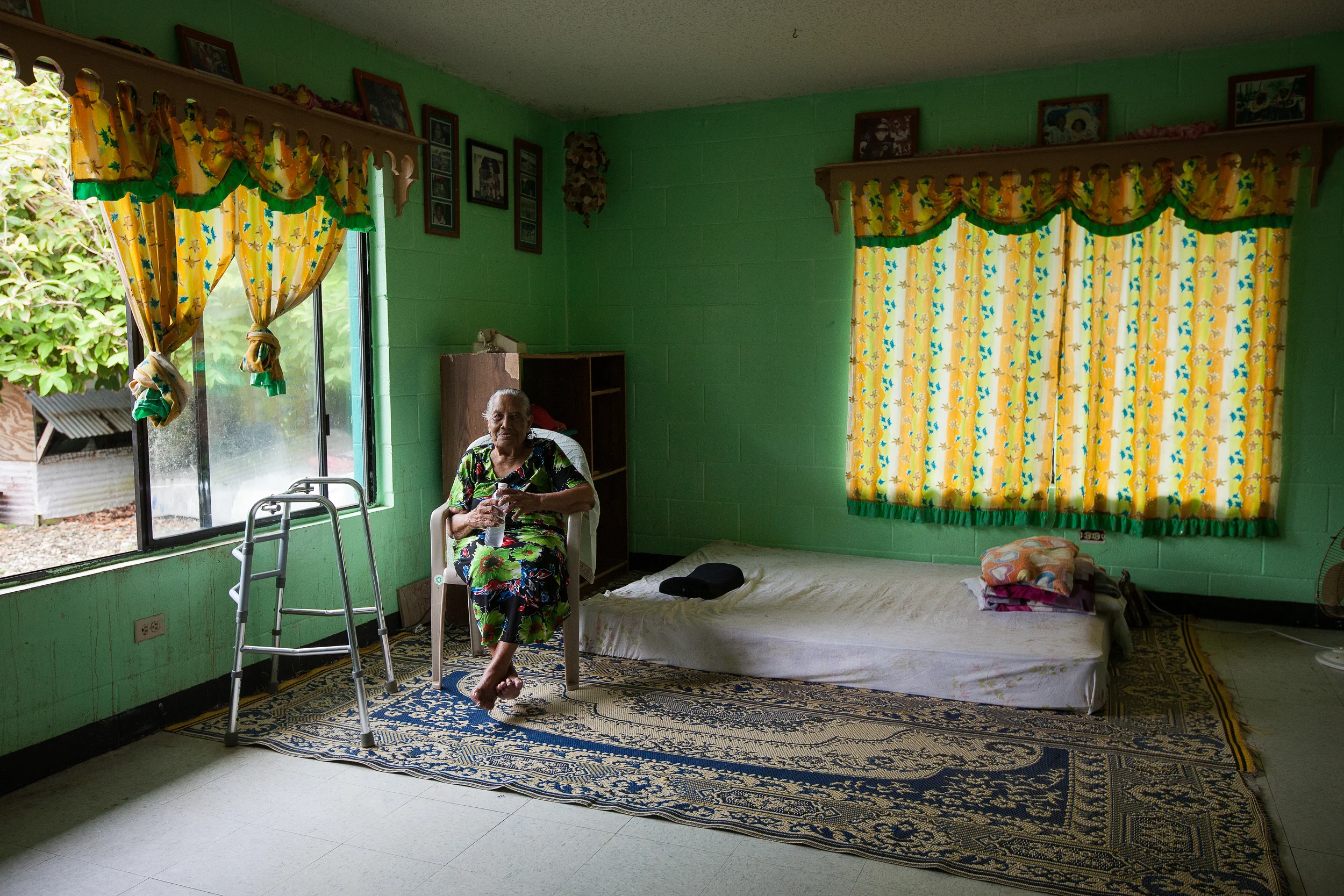 Lirok Joash, 89, is the oldest living Bikinian. Currently living on the tiny island of Ejit just off Majuro, she has been relocated multiple times already over her life because of nuclear radiation, and may well live to be relocated again, this time due to climate change.