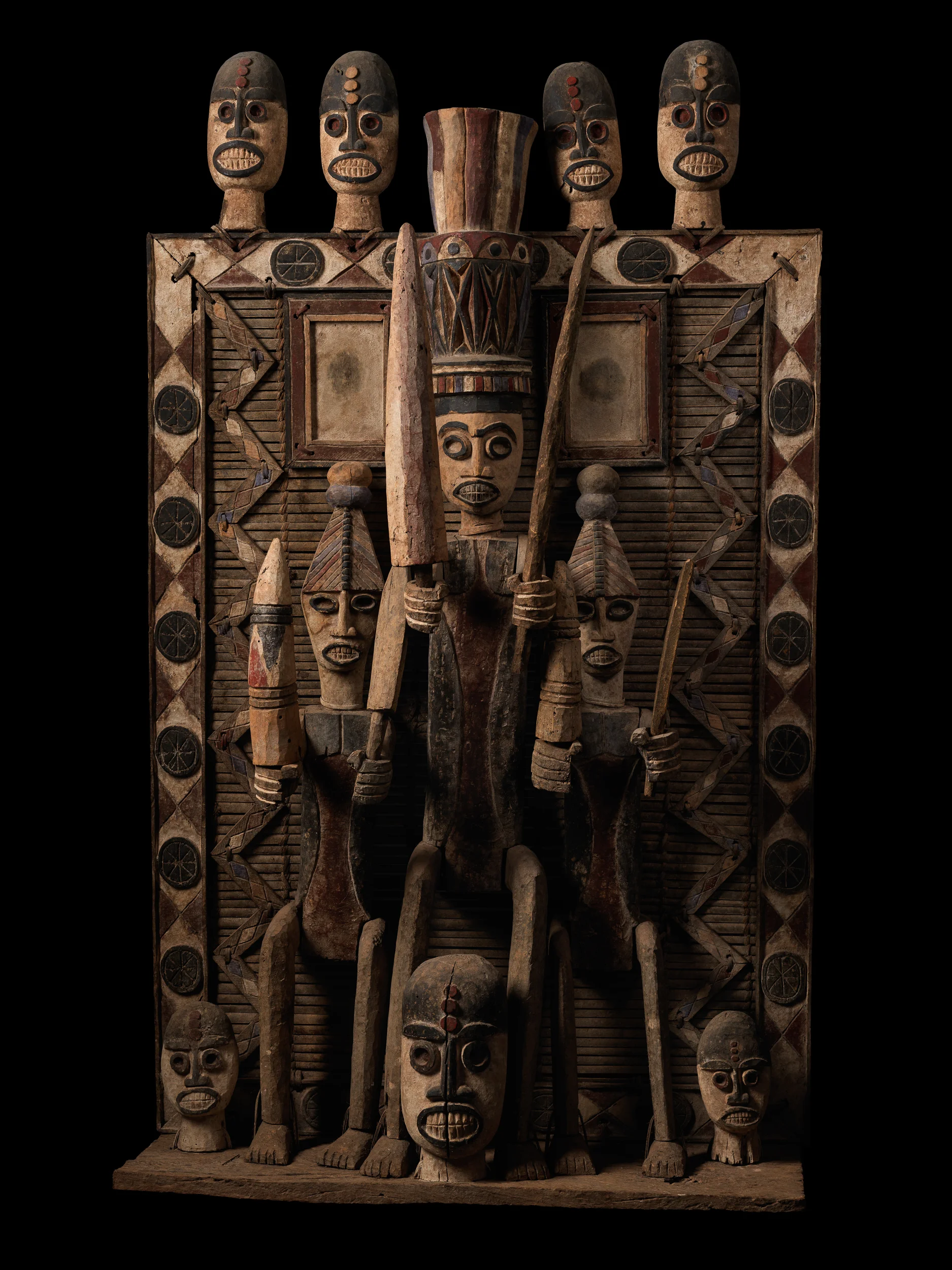 Shrine panel Nigeria, Kalabari group Ijo people, mid-20th century Carved wood, rattan, raffia, natural polychrome pigments Ann Porteus, Sidewalk Tribal Gallery