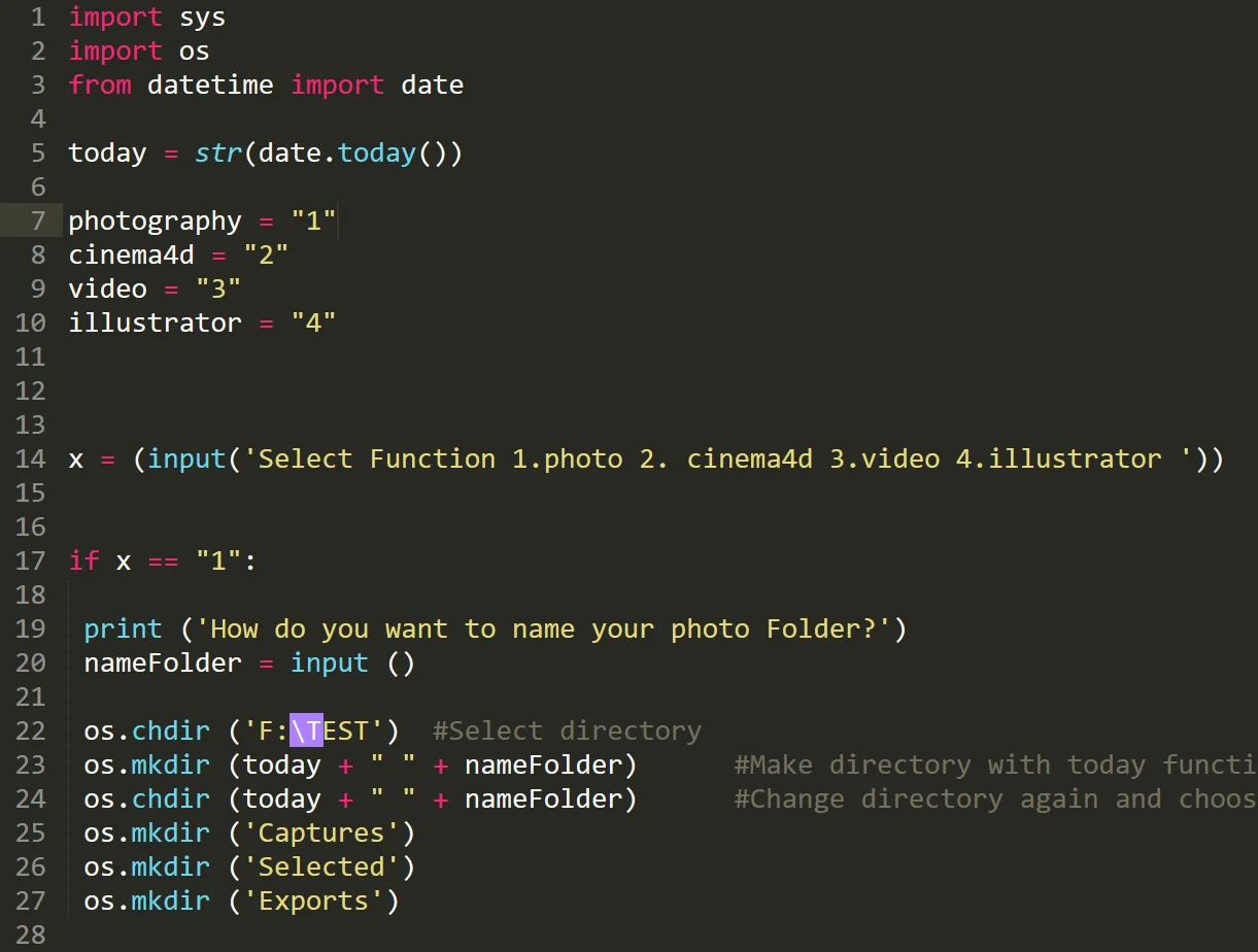 The script that you will need to make folders