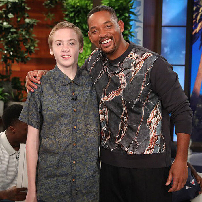 Will Smith poses with Micheal Todd, the high school boy on the receiving end of an act of kindness (Credit: Michael Rozman / Warner Bros.