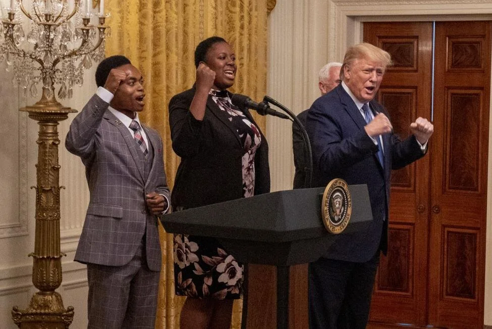 Trump at the Young Black Leadership Summit 2019 at the White House on Friday (Credit: Tasos Katopodis/UPI)