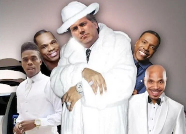 Kevin Adell CEO and President of The Network left many African-Americans outraged after circulating a photograph depicting himself as a pimp and the black preachers on his network as his hoes | Credit: Change.org