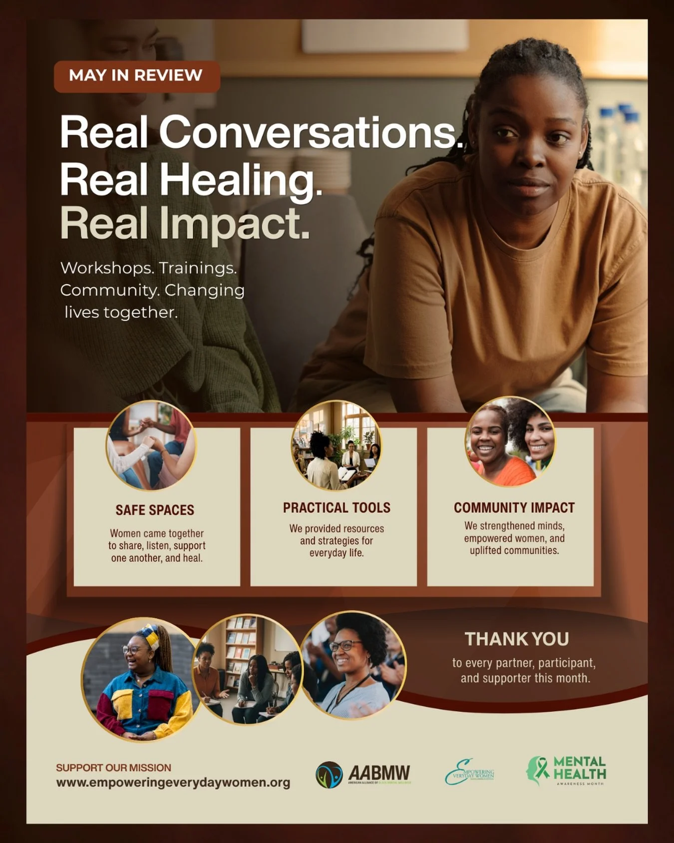 Throughout May, Empowering Everyday Women created spaces where women could come together, be heard, learn, and heal. 

Women gained practical tools, built real connections, and found encouragement for the road ahead.

Strong women build strong famili