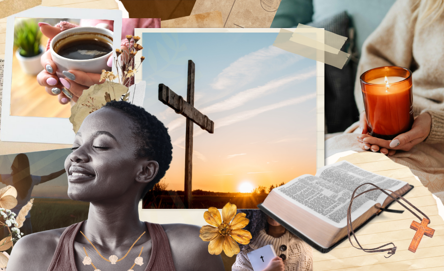 Collage of Christian imagery including a cross at sunrise, an open Bible, prayerful reflection, and devotional moments symbolizing the difference between aesthetic faith and true discipleship.