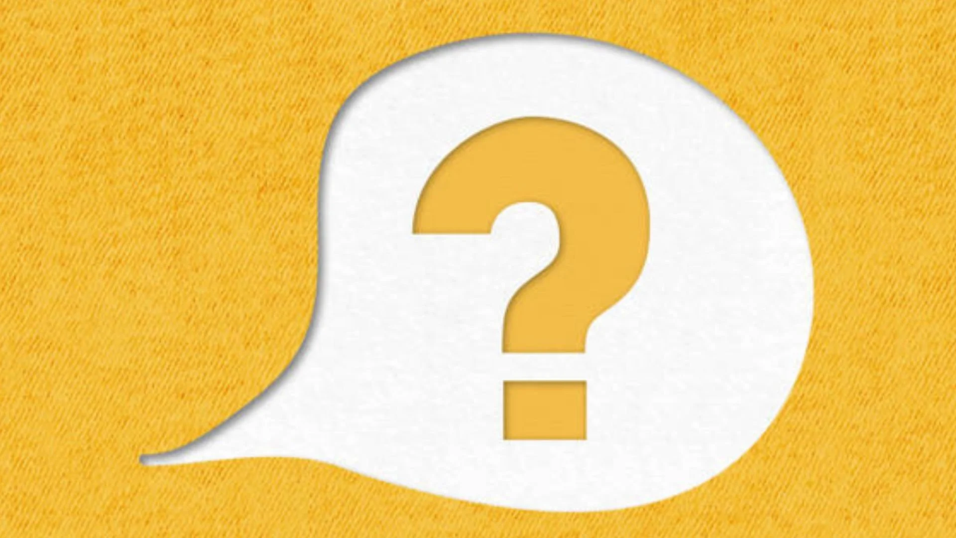 Paper-cut illustration of a white speech bubble with a question mark cut out, on a textured yellow background.
