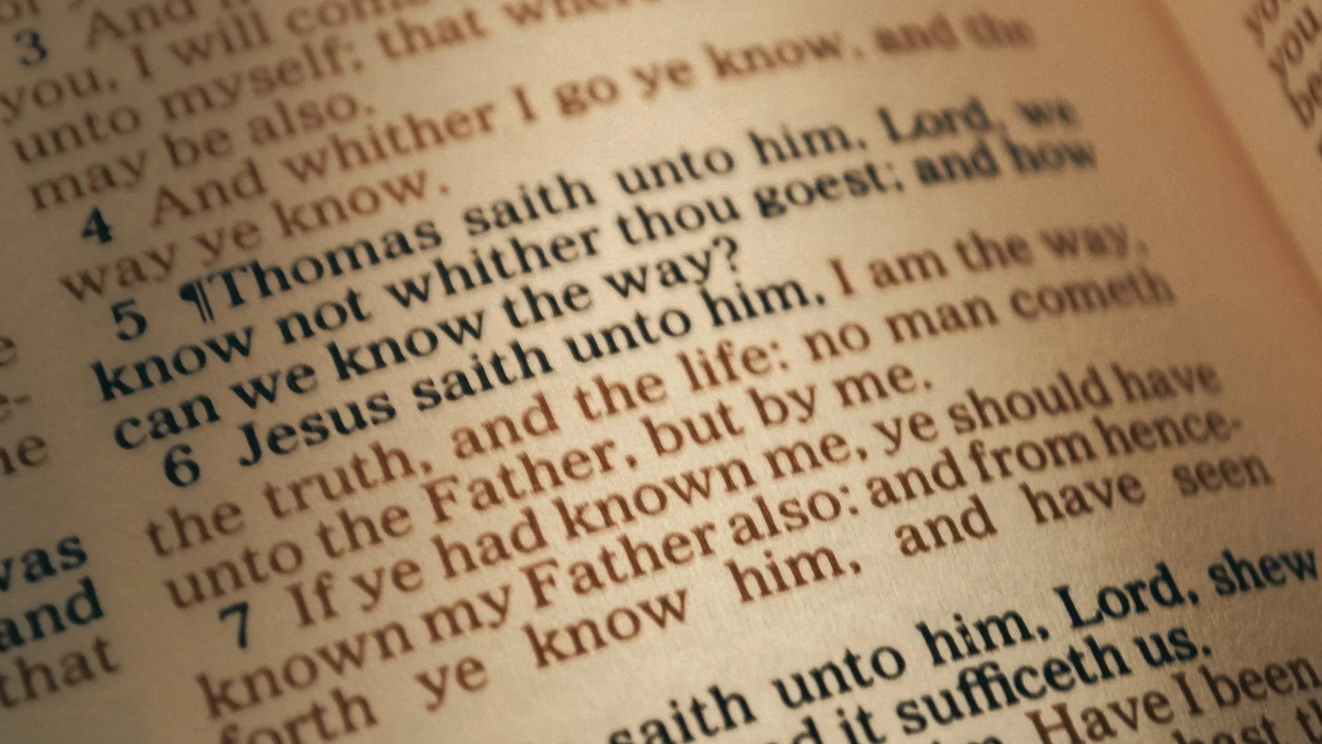 Close-up of an open King James Bible at John 14, with verse 6 printed in red.