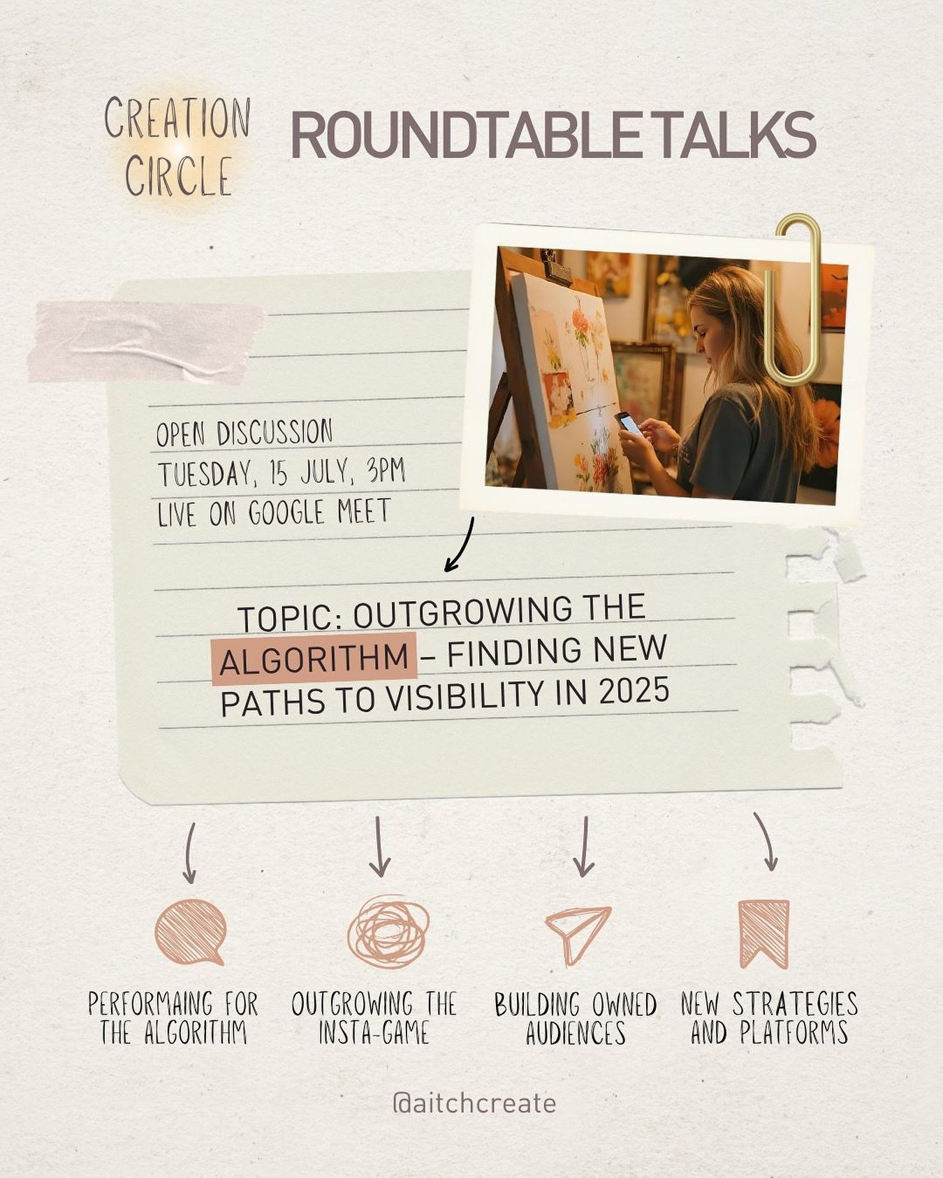 Something I&rsquo;ve been plotting to start for some time, but as you know, timing is everything. This weekend I literally dreamt about these Roundtable Talks and I knew it was time to begin. ✨

If you&rsquo;re tired of performing for the algorithm r