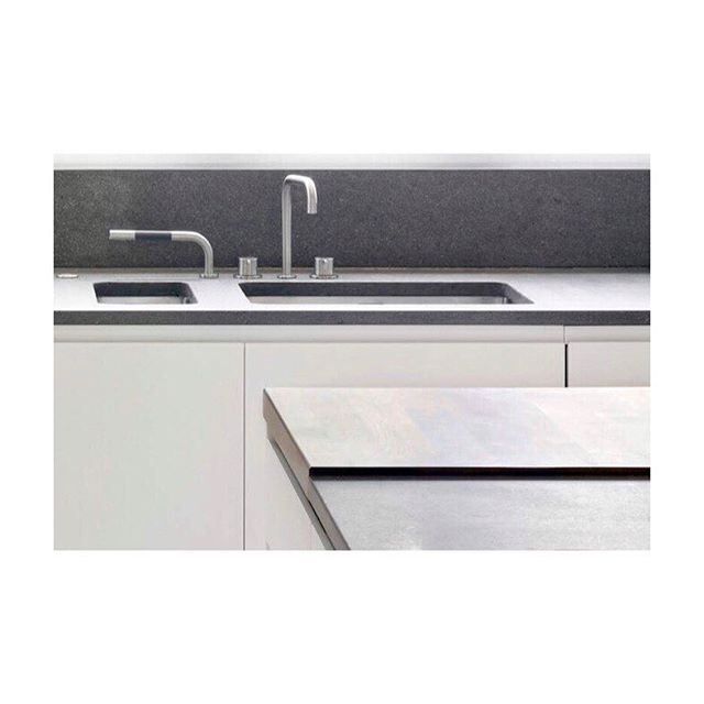 Kitchen details with a hardwood work surface and stone backsplash #kitchen #design #detailing #tap