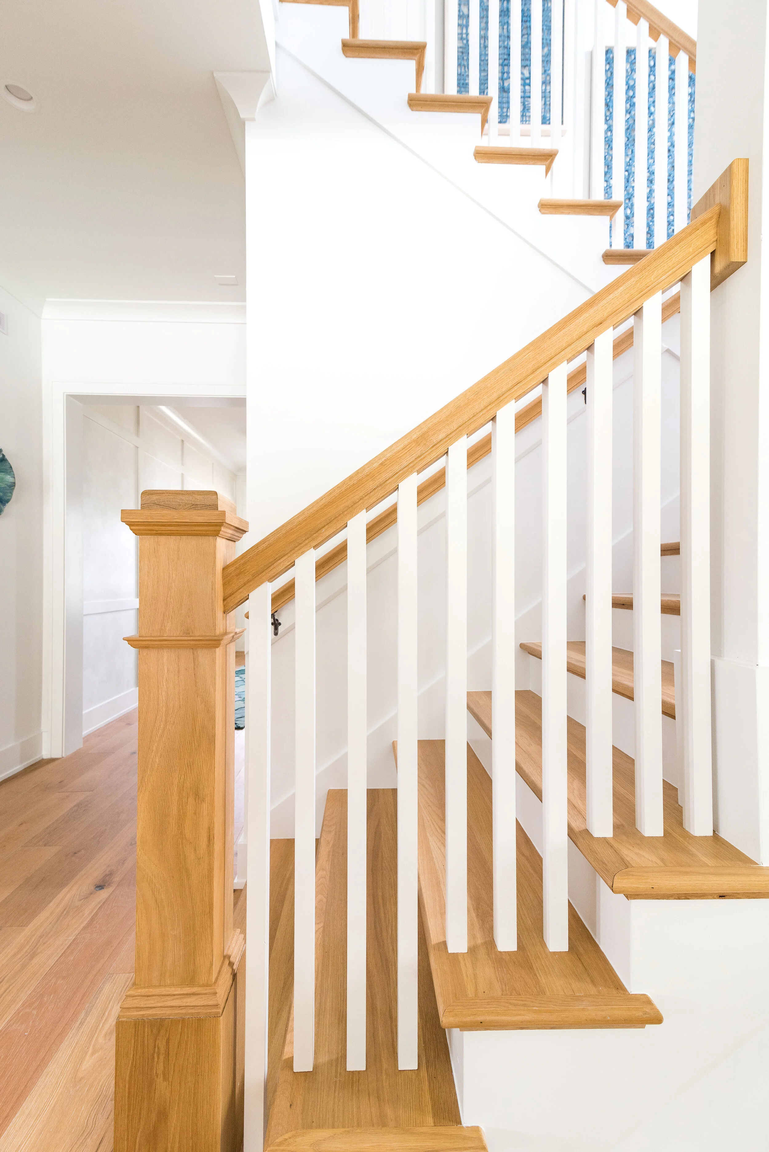 Stained Oak Staircase in luxury beach house 