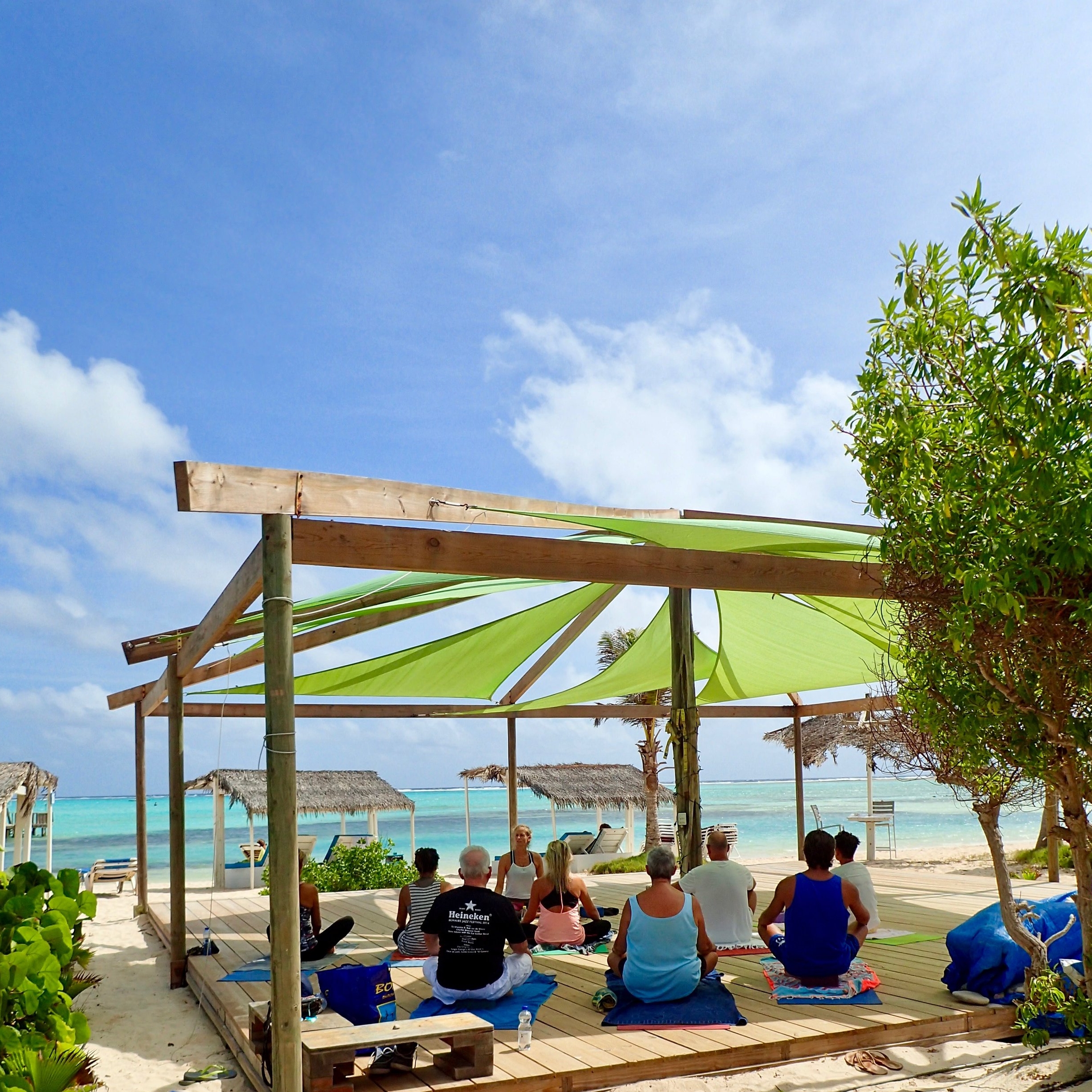 Yoga session on yoga deck at Sorobon, Bonaire, Jane Bakx Yoga (Copy)