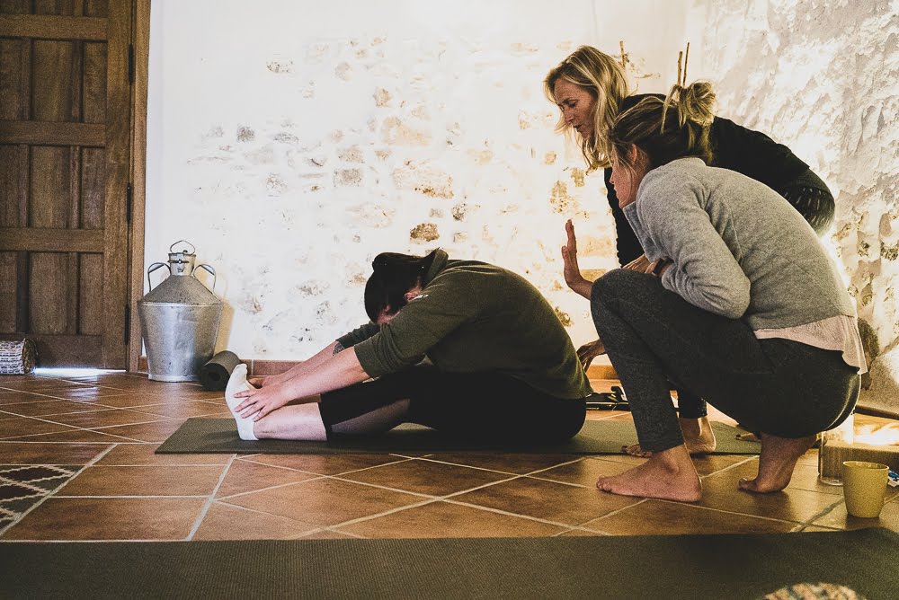 Practicing adjustments 200h Yin Vinyasa Teacher training course Spain Jane Bakx Yoga